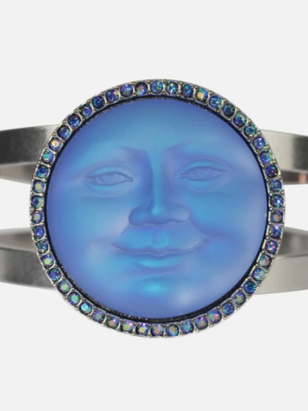 Kirks Folly Glass Seaview Moon 35mm Cuff Bracelet Matte Silvertone Lt Sapphire